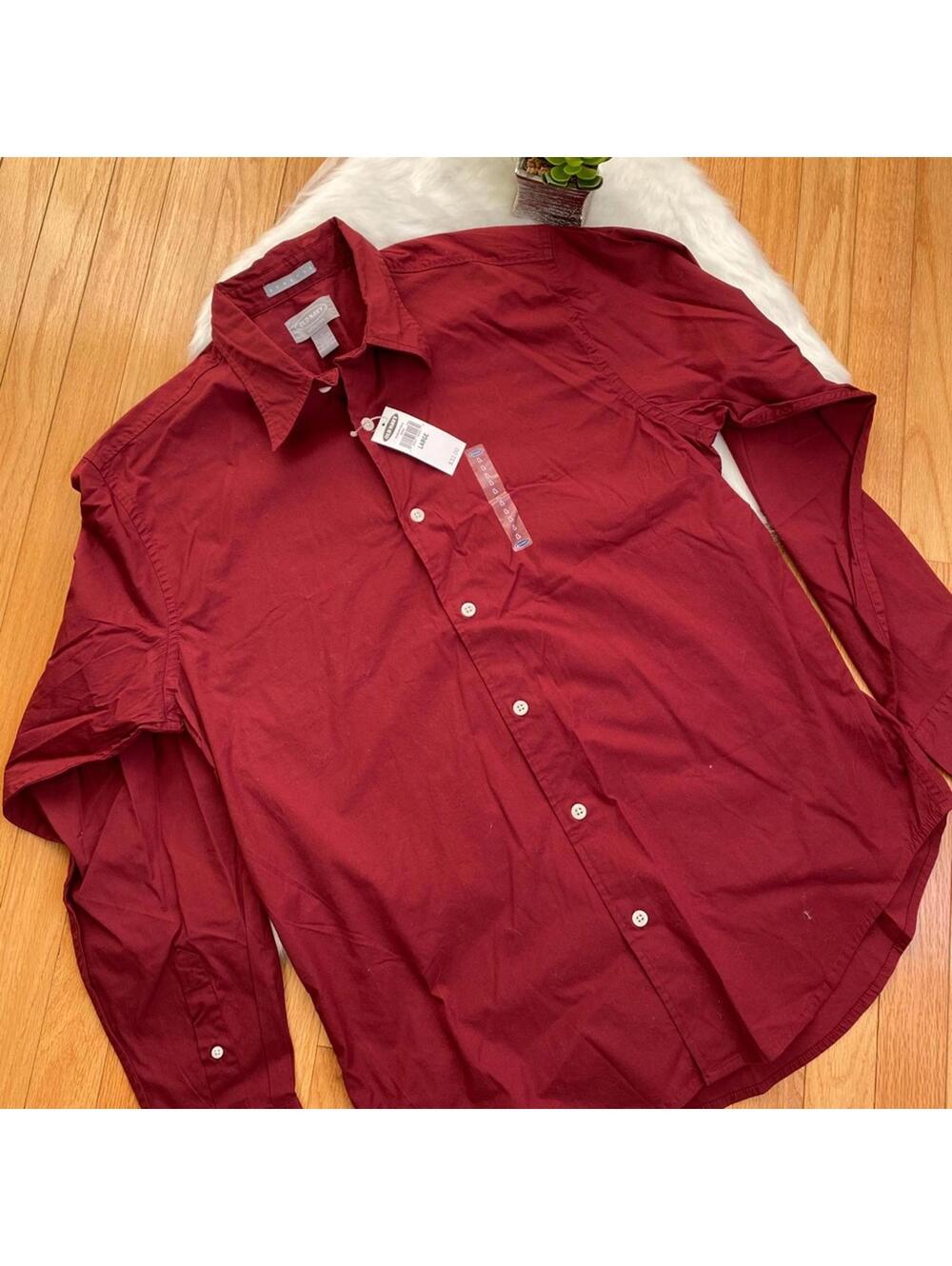 Old Navy Stretch Long Sleeve Button-Up Shirt Burgundy L